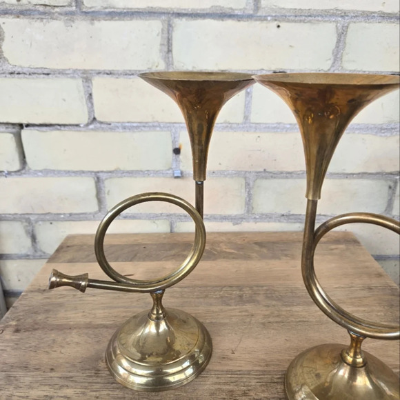 Vintage Brass Trumpet Candle Holders - Picture 6 of 7